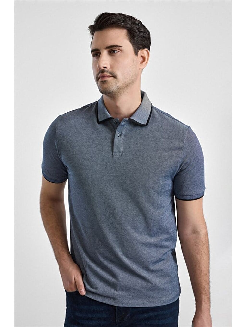 Antrasit Regular Düz Baskısız Pike Fermuarlı Polo Yaka Nefes Alabilen Tişört-2