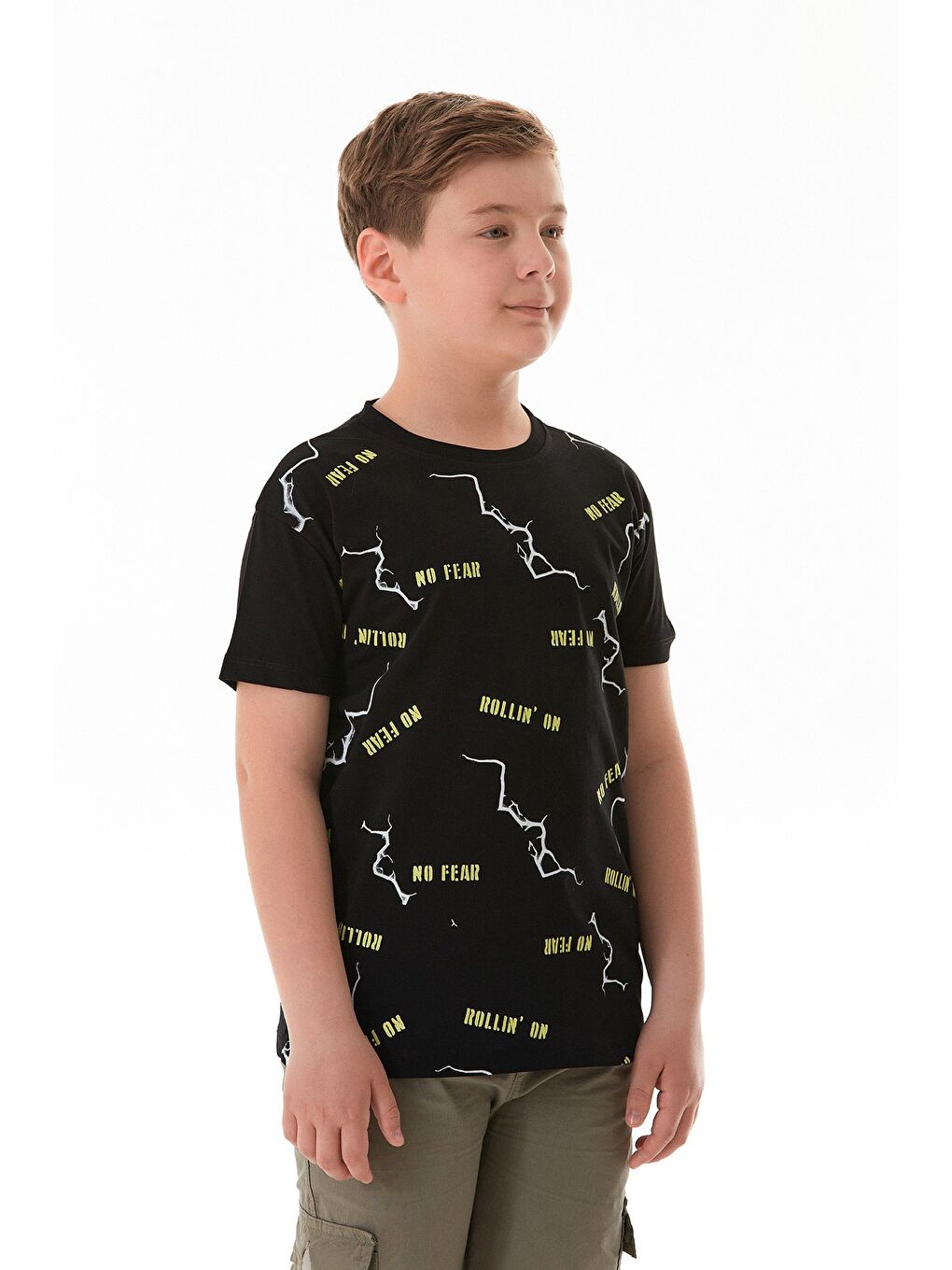 Siyah %100 Pamuk No Fear Baskılı Erkek Çocuk Tişört-2