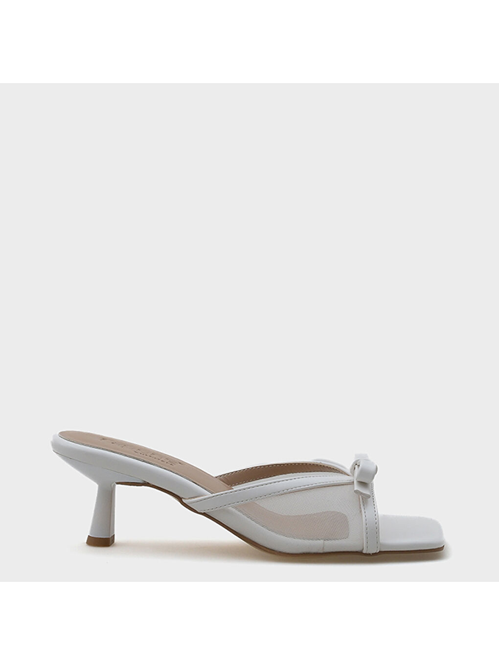 Beyaz Midge Orta Topuklu Fileli Fiyonklu Kadın Terlik