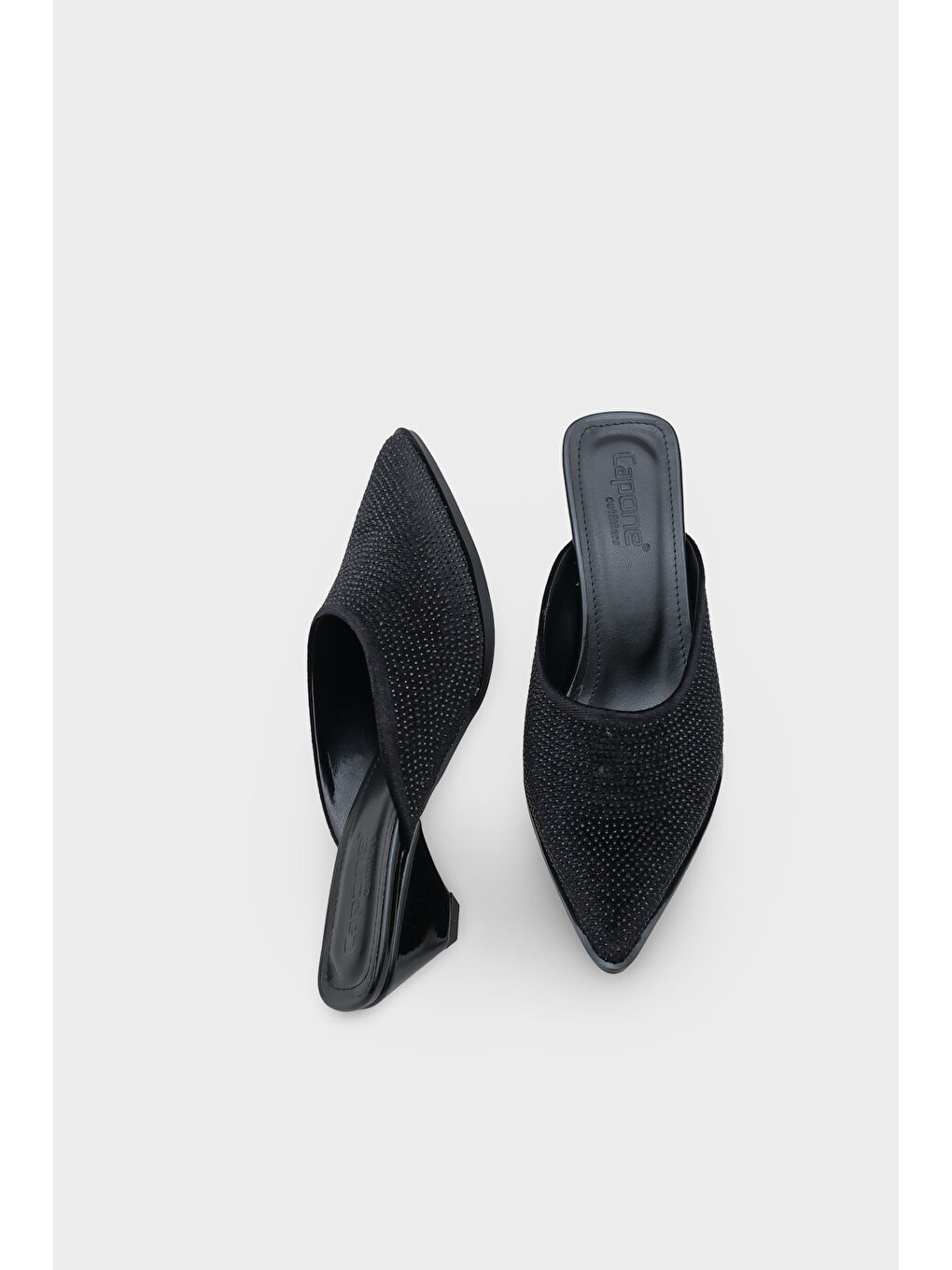 Siyah Ivy Sivri Burunlu Taşlı Burnu Kapalı Kadın Terlik-4