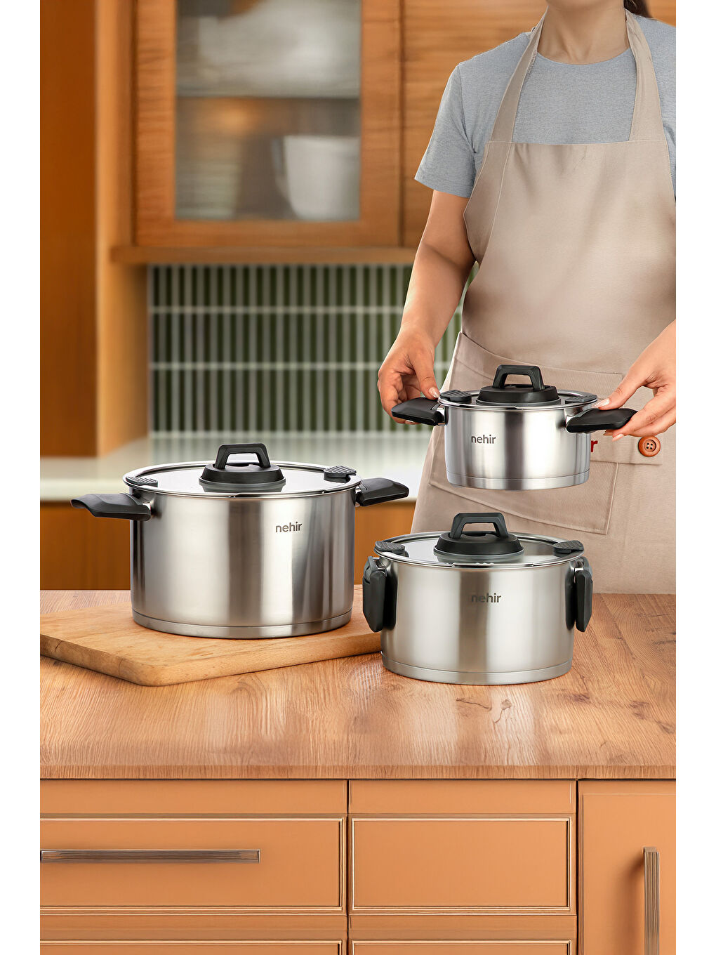 Gri Elena Saten 6 Parça Derin Tencere Set-3