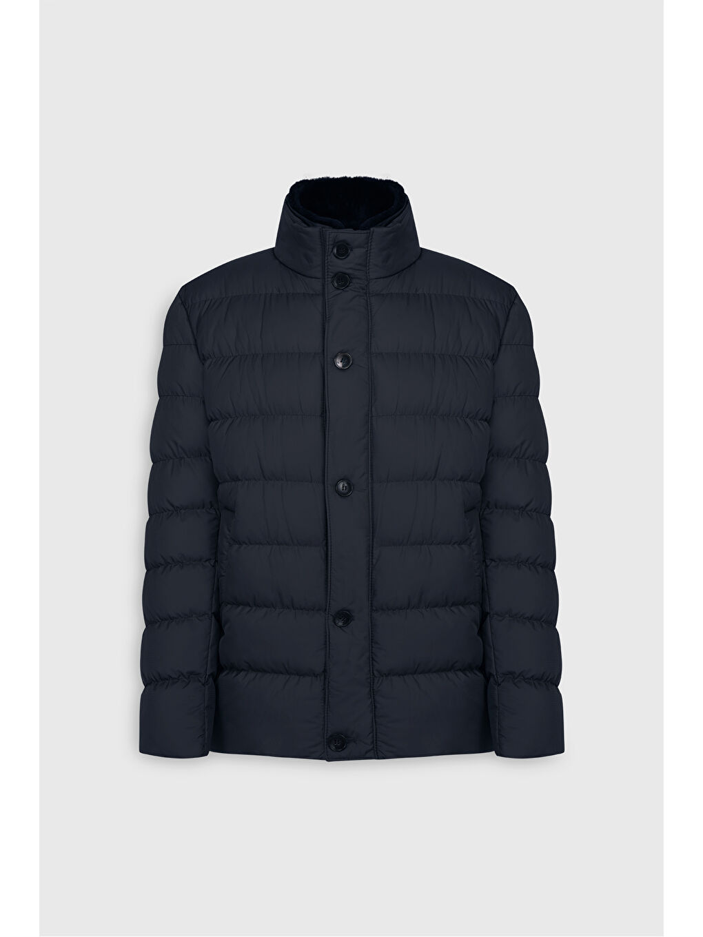 Erkek Lacivert Standart Fit Normal Kesim Dik Yaka Yan Cepli Kaban-6