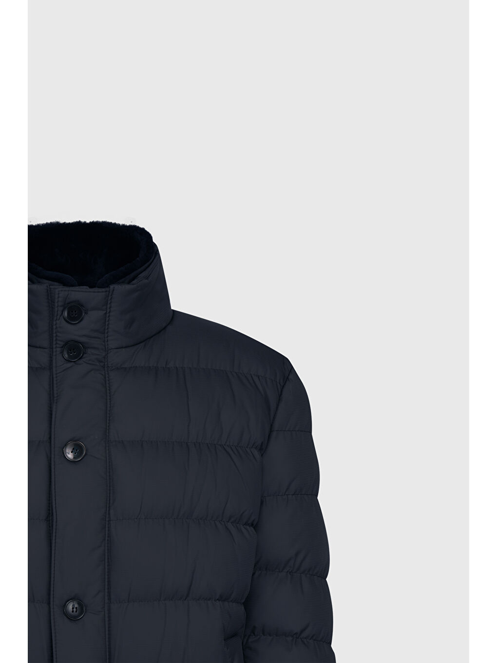 Erkek Lacivert Standart Fit Normal Kesim Dik Yaka Yan Cepli Kaban-7