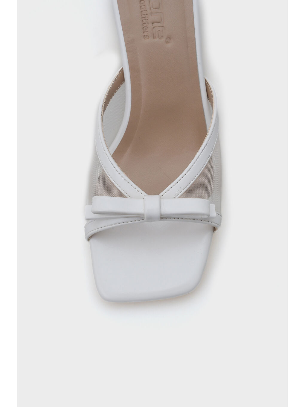 Beyaz Midge Orta Topuklu Fileli Fiyonklu Kadın Terlik-2