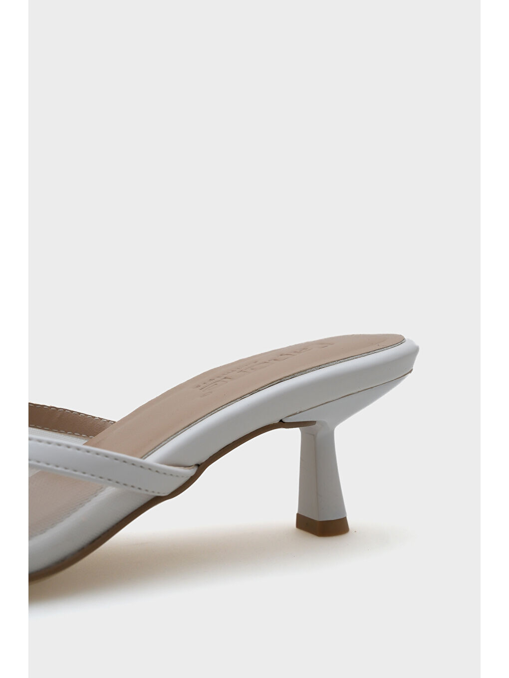 Beyaz Midge Orta Topuklu Fileli Fiyonklu Kadın Terlik-3