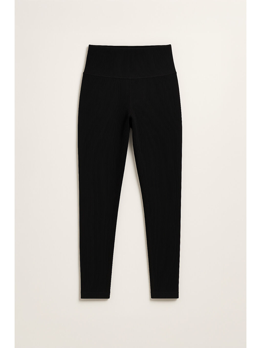 Siyah Yüksek Bel Toparlayıcı Ripli Fitilli Spor Kadın Tayt-3