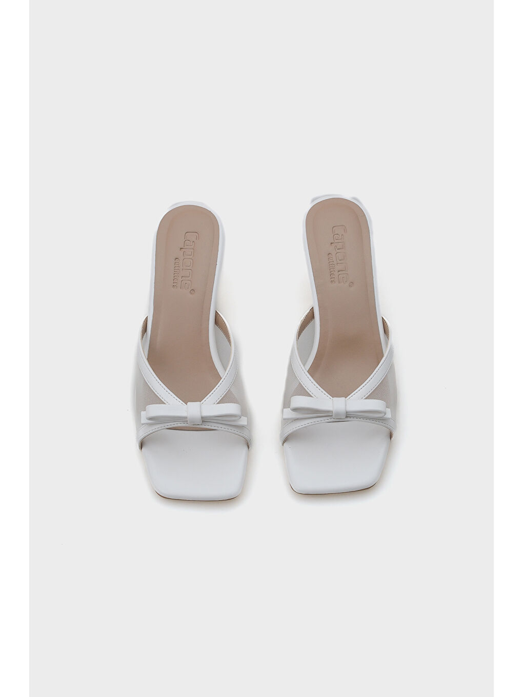 Beyaz Midge Orta Topuklu Fileli Fiyonklu Kadın Terlik-5