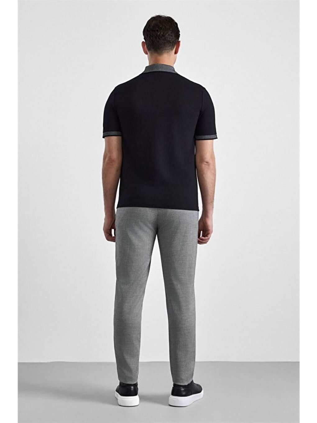Siyah Regular Düz Baskısız Pike Fermuarlı Polo Yaka Nefes Alabilen Tişört-2