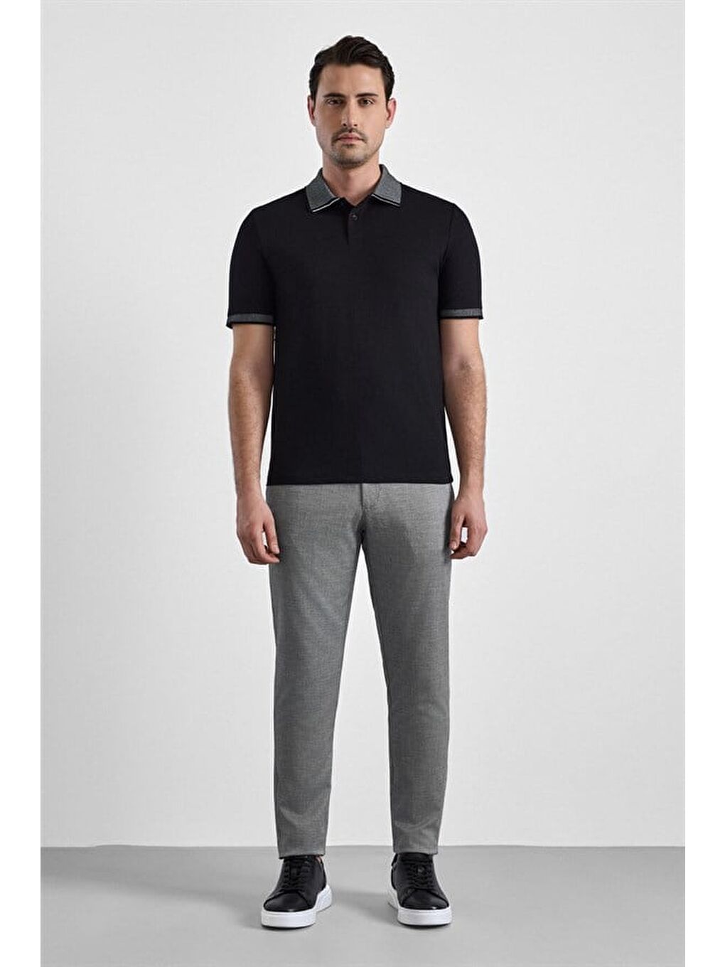 Siyah Regular Düz Baskısız Pike Fermuarlı Polo Yaka Nefes Alabilen Tişört-3