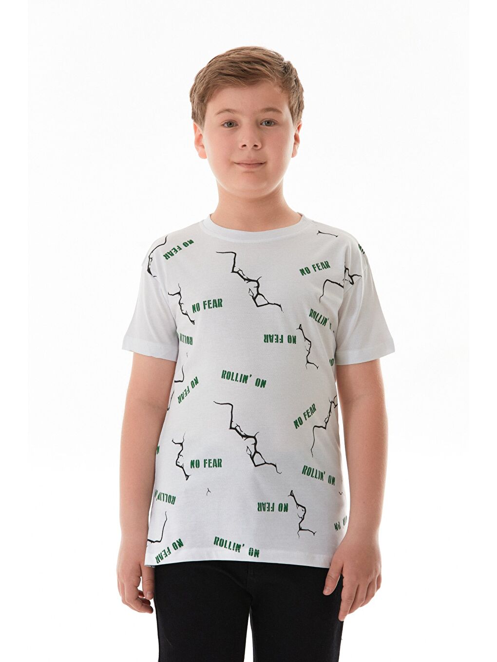 Beyaz %100 Pamuk No Fear Baskılı Erkek Çocuk Tişört