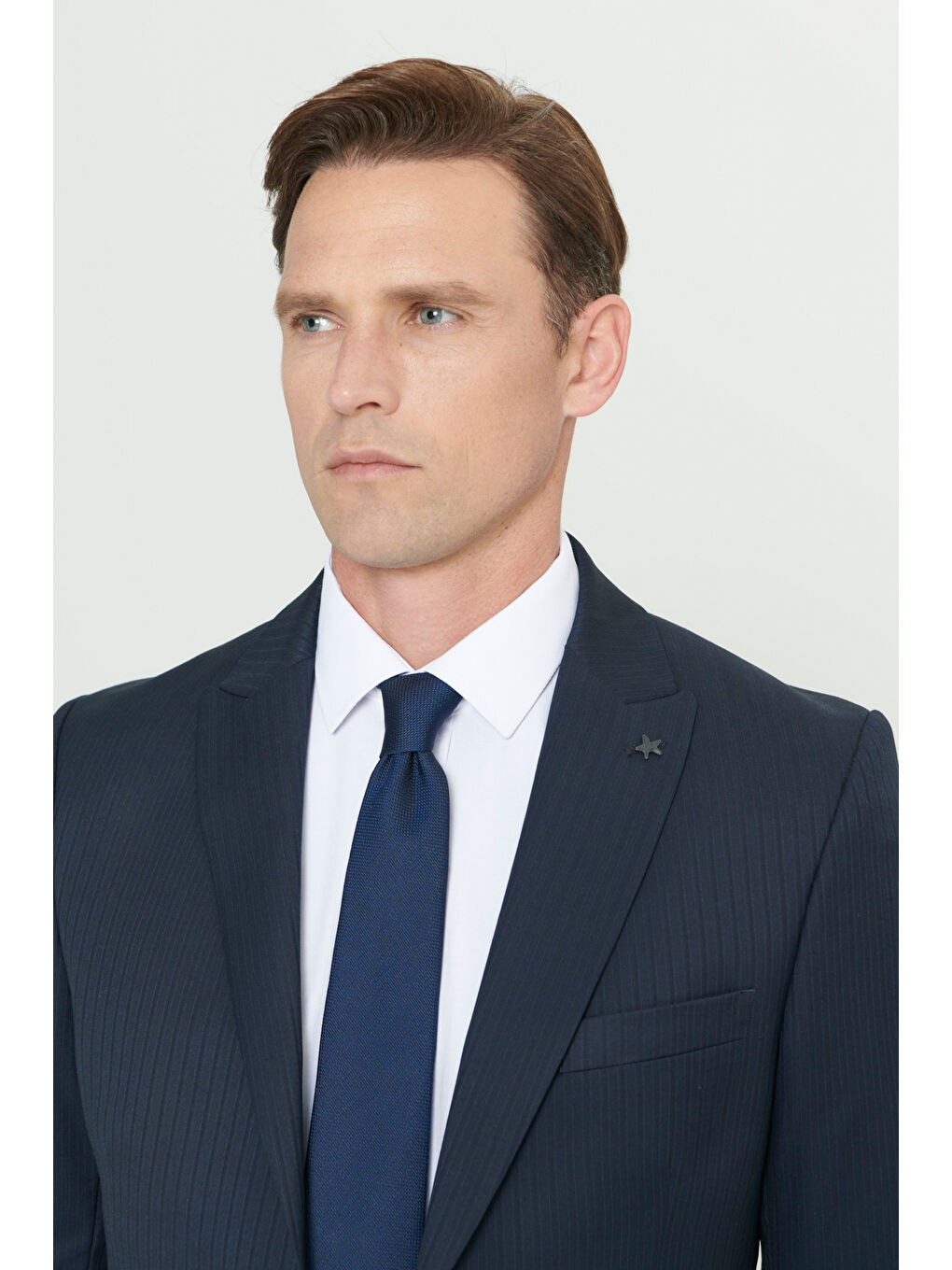 Erkek Lacivert Ekstra Slim Fit Dar Kesim Kırlangıç Yaka Yünlü Çizgili Takım Elbise-7