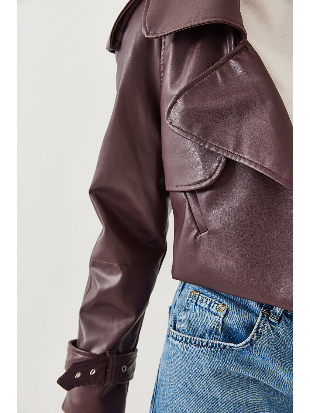 SHADE Bordo Kadın Oversize Suni Deri Ceket - 1