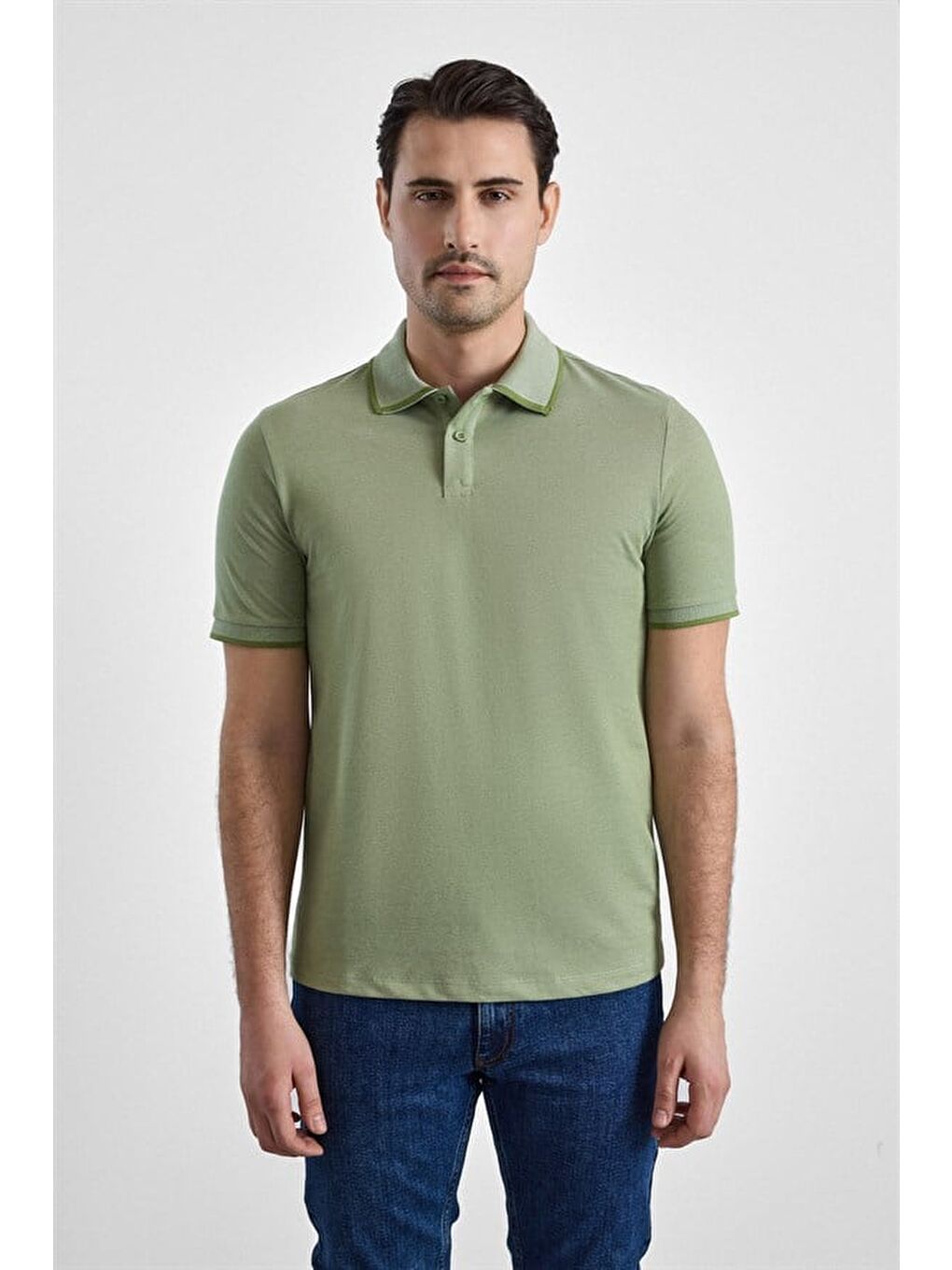 Yeşil Regular Düz Baskısız Pike Fermuarlı Polo Yaka Nefes Alabilen Tişört