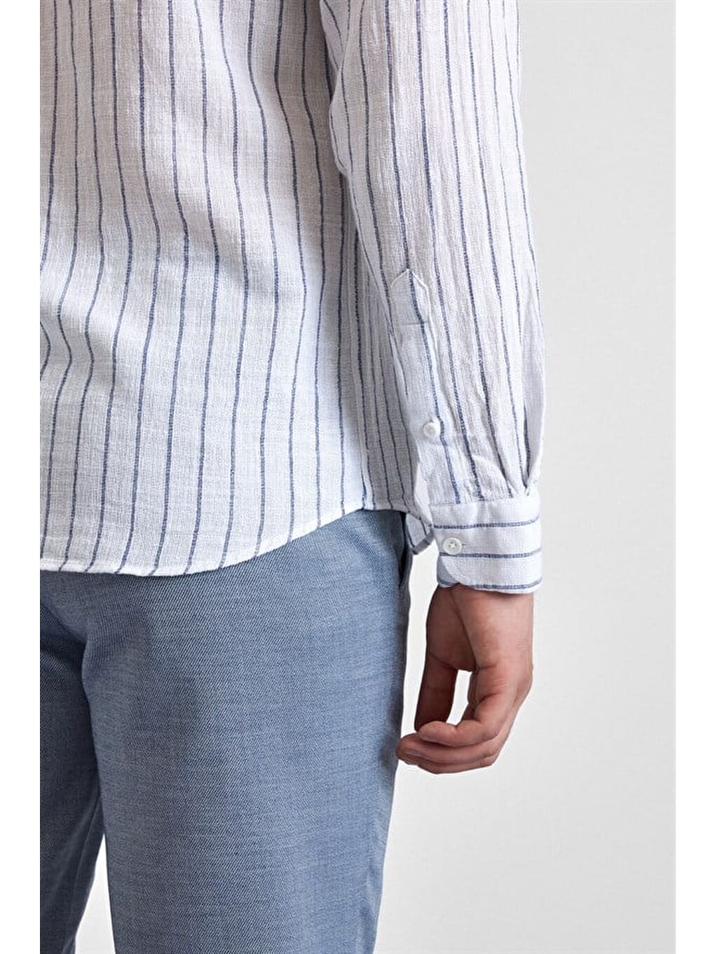 Lacivert Slim Düğmeli Yaka Düz Düz Kapaksız Cep Düğmeli Uzun Kollu Standart Casual Gömlek-3