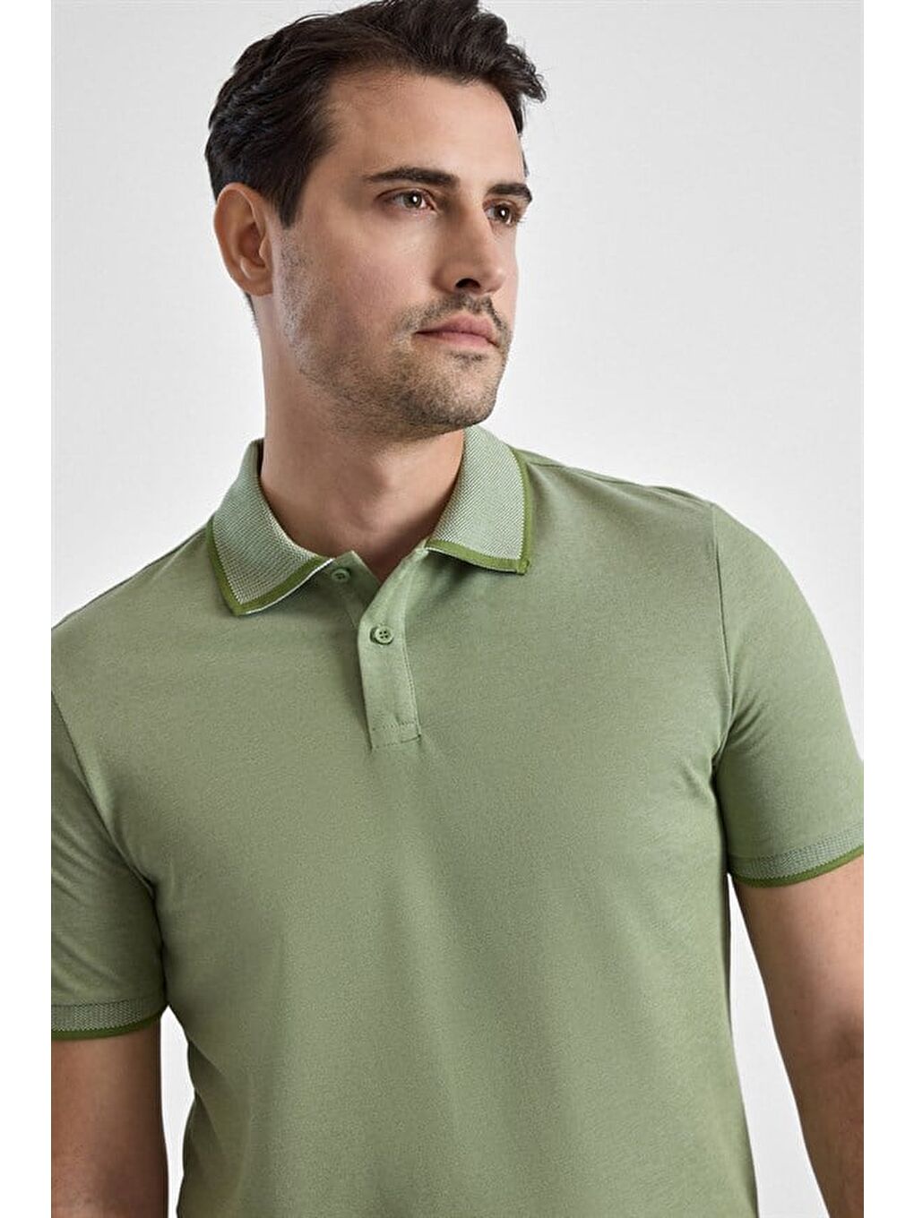 Yeşil Regular Düz Baskısız Pike Fermuarlı Polo Yaka Nefes Alabilen Tişört-1