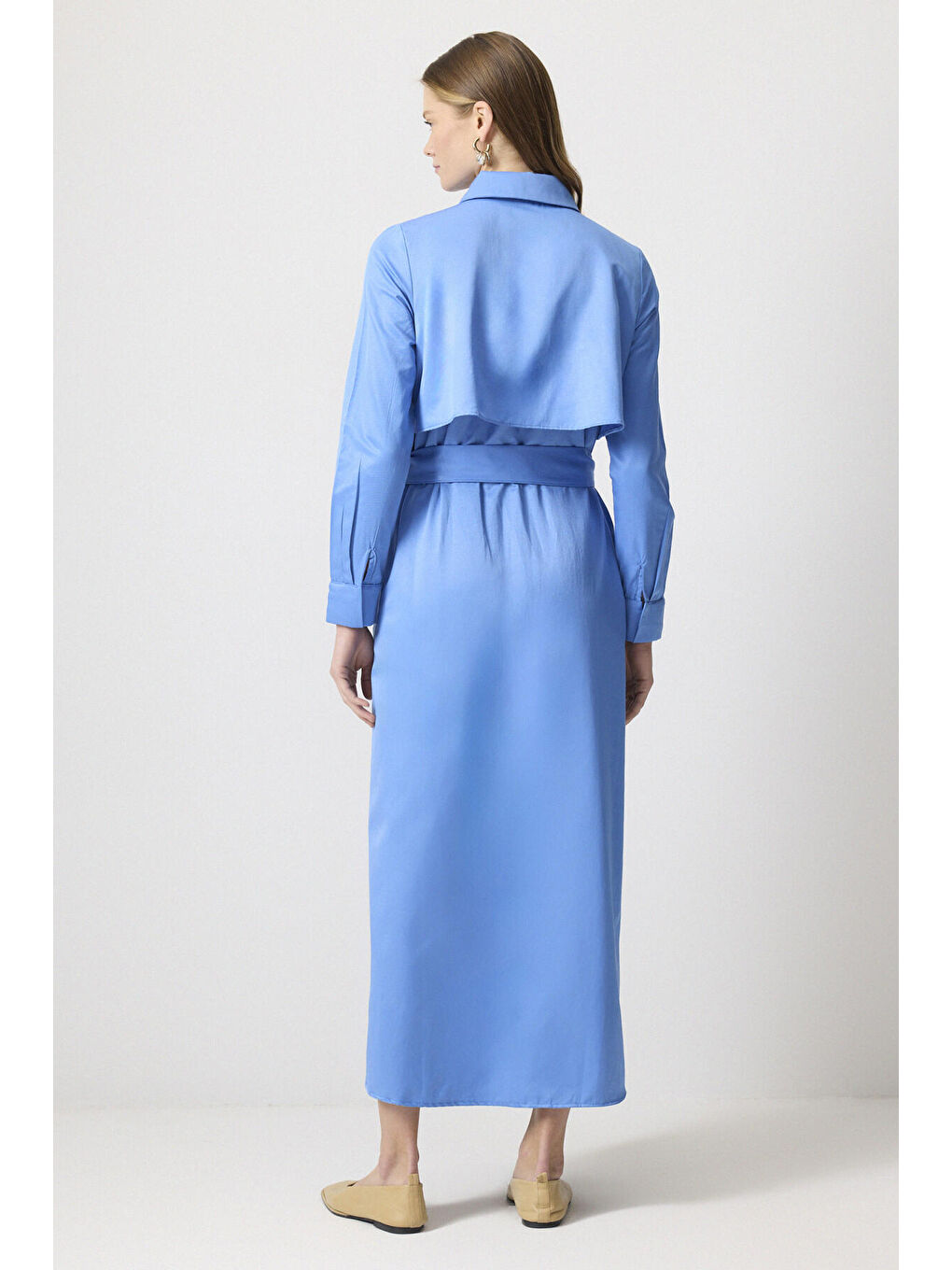 Mavi Kuşaklı Gömlek Elbise-3