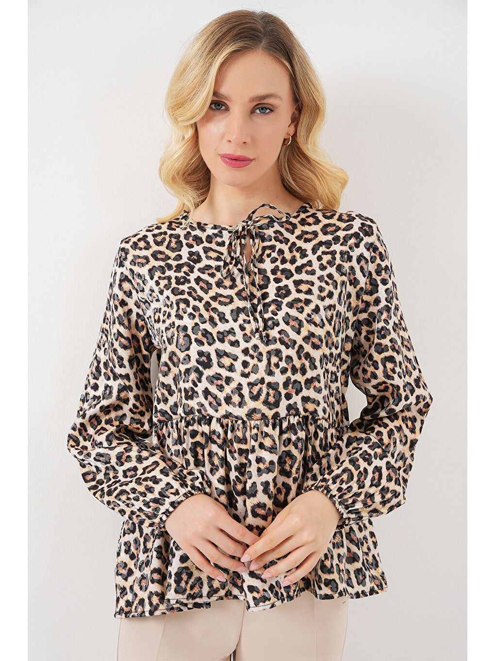 Kadın Desenli Uzun Kol Bluz 970 - C. Kahverengi-2