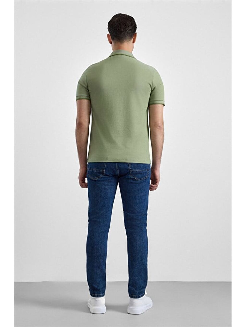 Yeşil Regular Düz Baskısız Pike Fermuarlı Polo Yaka Nefes Alabilen Tişört-2