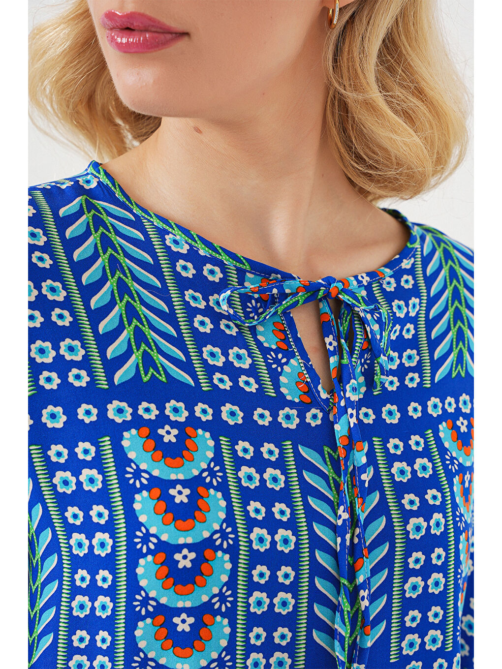 Mavi Kadın Desenli Uzun Kol Bluz 970 - Saks-4