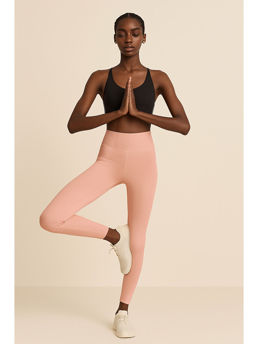 Turuncu Yüksek Bel Toparlayıcı Ripli Fitilli Spor Kadın Tayt-1