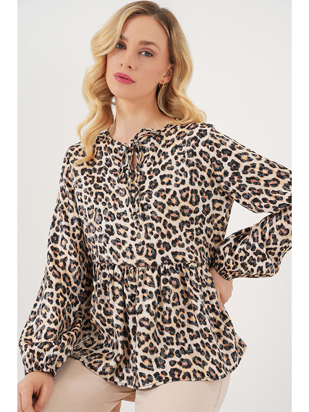 Kadın Desenli Uzun Kol Bluz 970 - C. Kahverengi-3