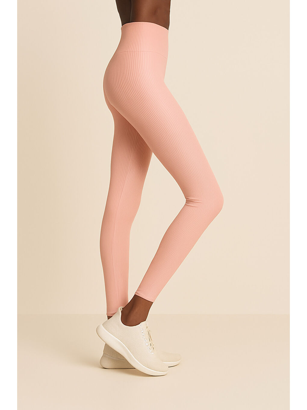 Turuncu Yüksek Bel Toparlayıcı Ripli Fitilli Spor Kadın Tayt-2