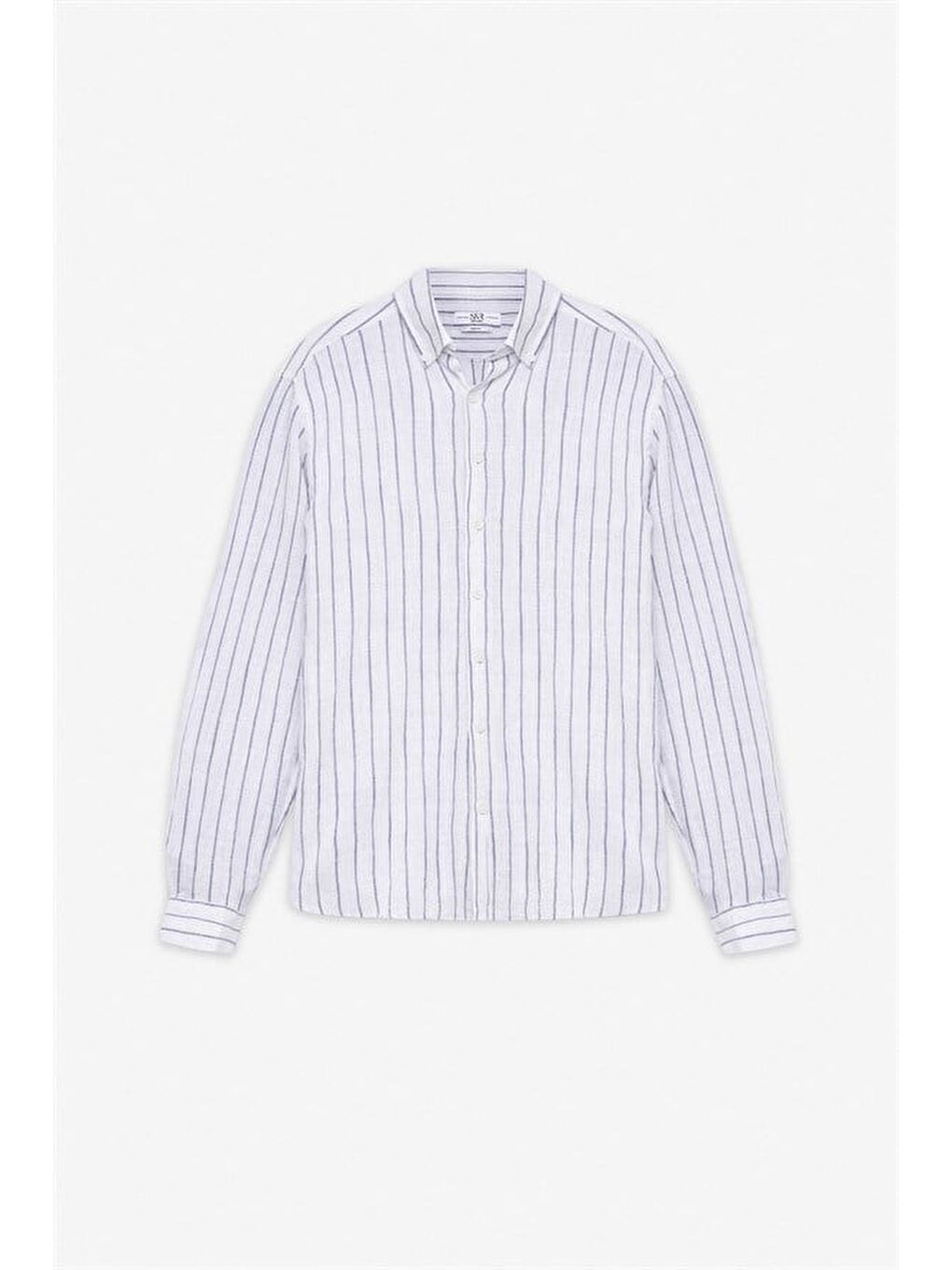 Lacivert Slim Düğmeli Yaka Düz Düz Kapaksız Cep Düğmeli Uzun Kollu Standart Casual Gömlek-7