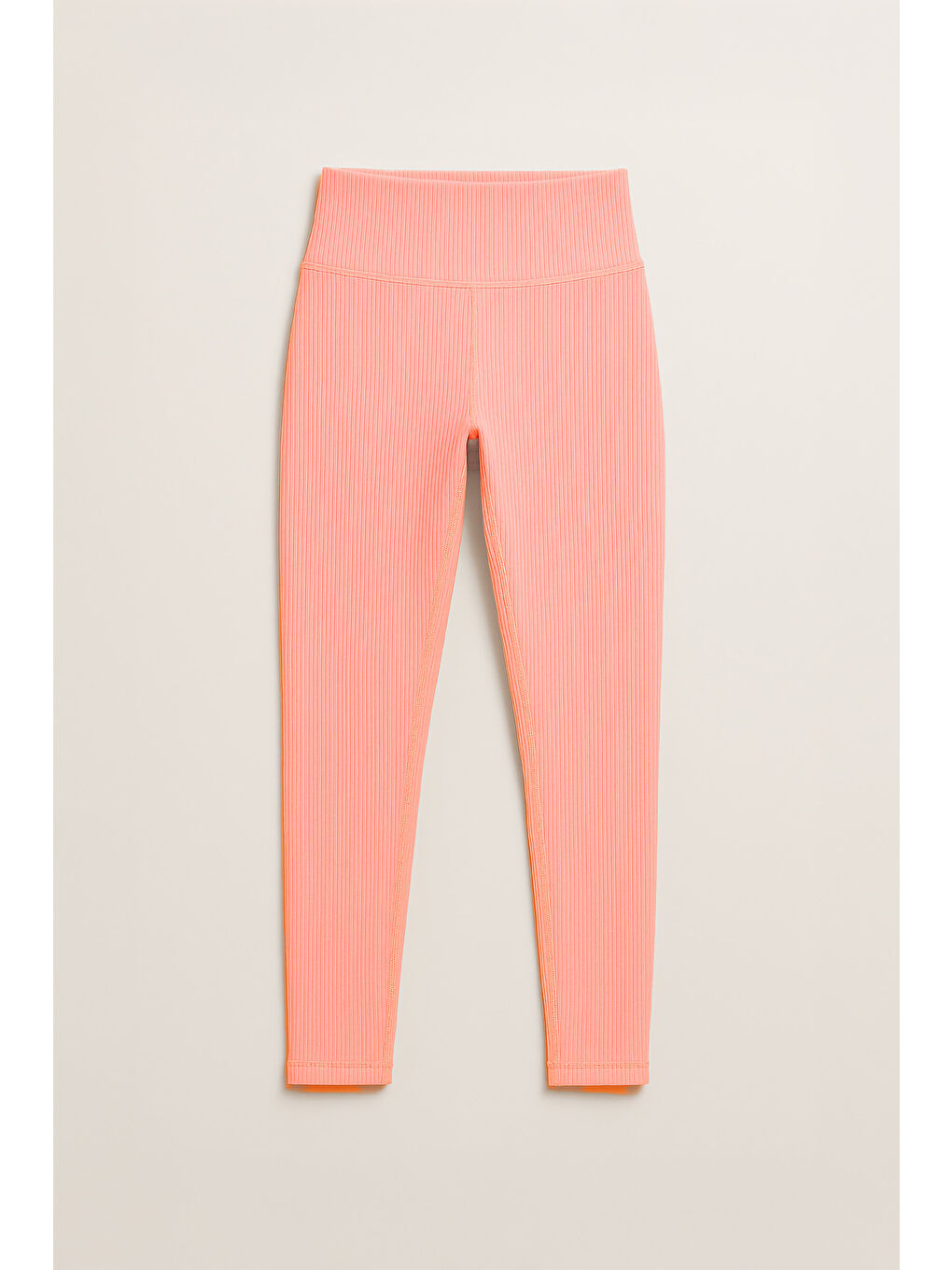 Turuncu Yüksek Bel Toparlayıcı Ripli Fitilli Spor Kadın Tayt-4