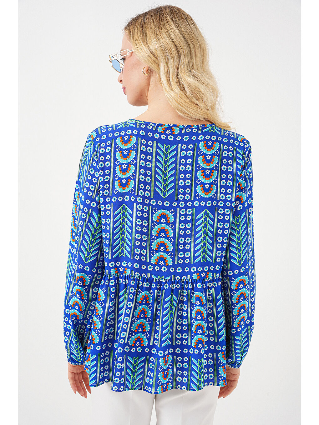 Mavi Kadın Desenli Uzun Kol Bluz 970 - Saks-5