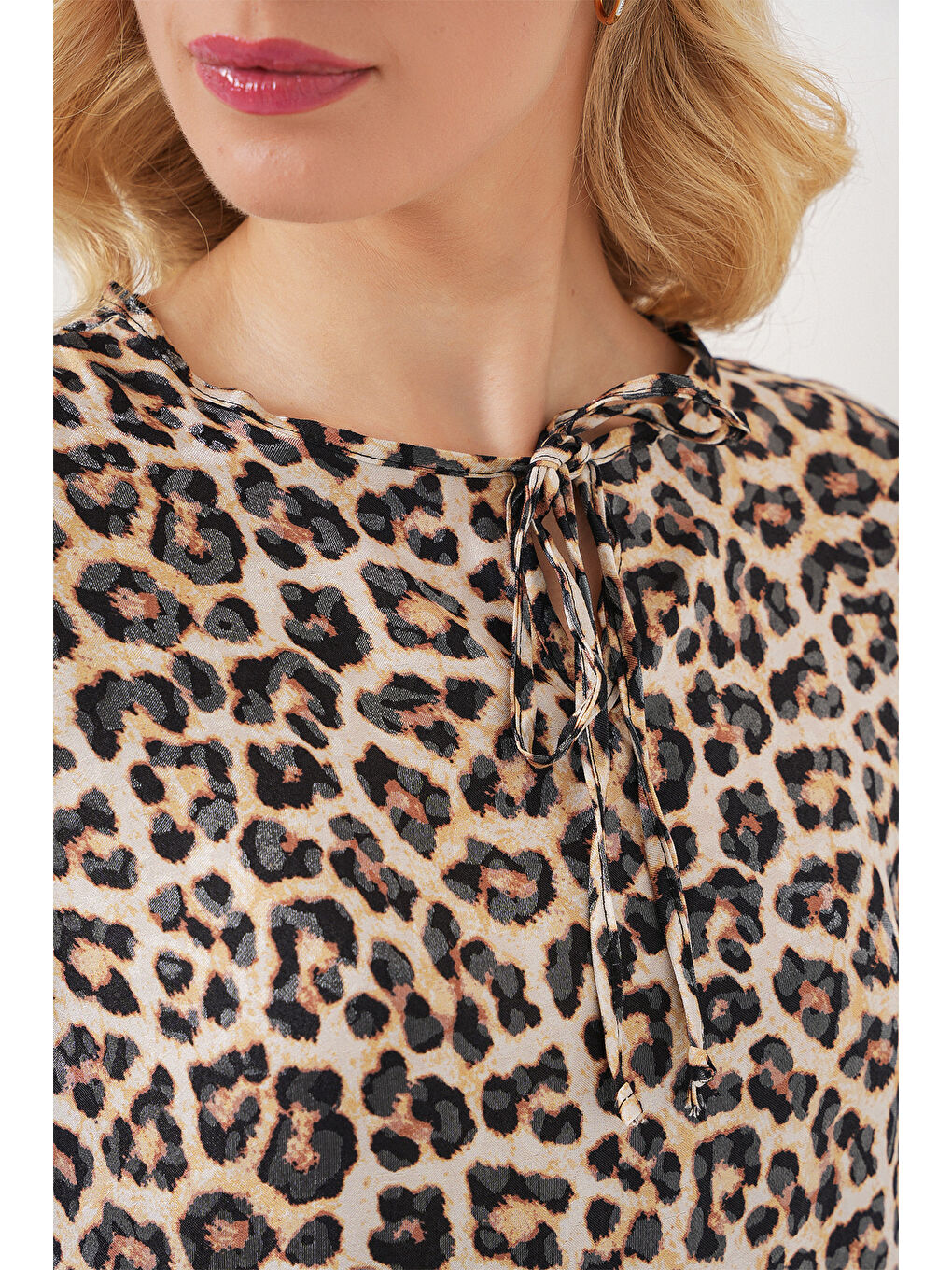 Kadın Desenli Uzun Kol Bluz 970 - C. Kahverengi-4