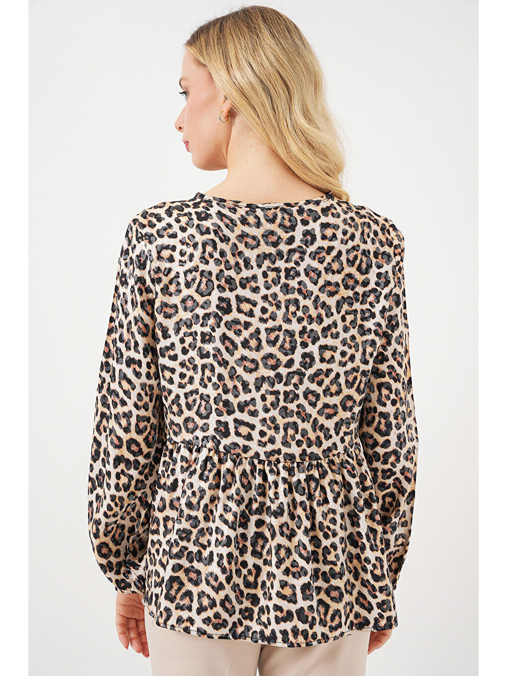 Kadın Desenli Uzun Kol Bluz 970 - C. Kahverengi-5