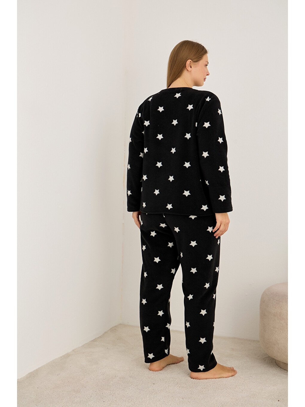 Siyah Beden Polar Kışlık Örme Pijama Takım-2