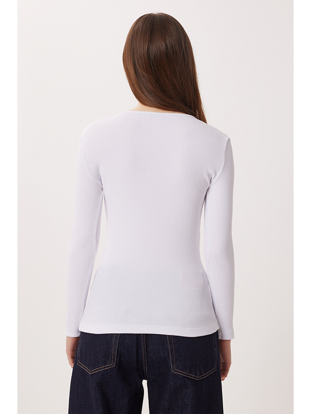 Beyaz Çıtçıtlı Fitilli Örme Bluz BEYAZ LRN0015-4