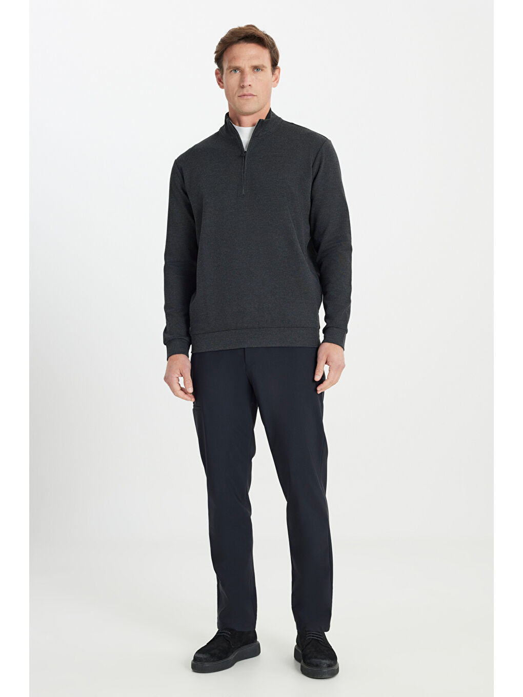 Erkek Antrasit-Melanj Sıcak Tutan Regular Fit Rahat Kesim Bato Dik Yaka Esnek Sweatshirt-1