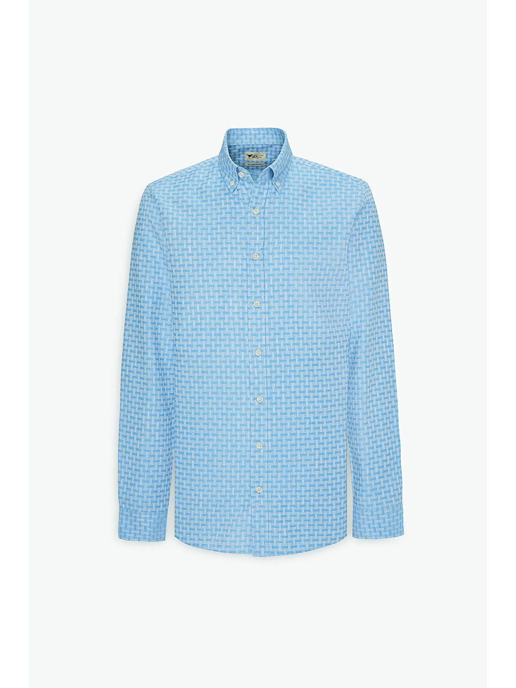 Erkek Açık Mavi %100 Pamuk Slim Fit Dar Kesim Düğmeli Yaka Armürlü Gömlek-6