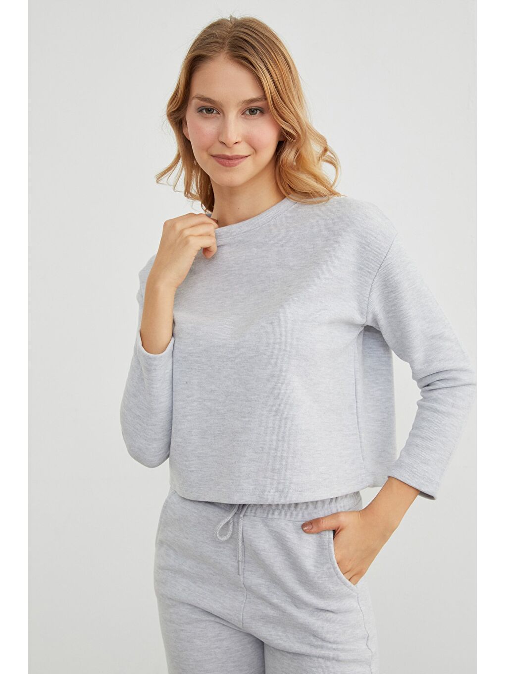 Gri Basic Bisiklet Yaka 2 Li Takım-3