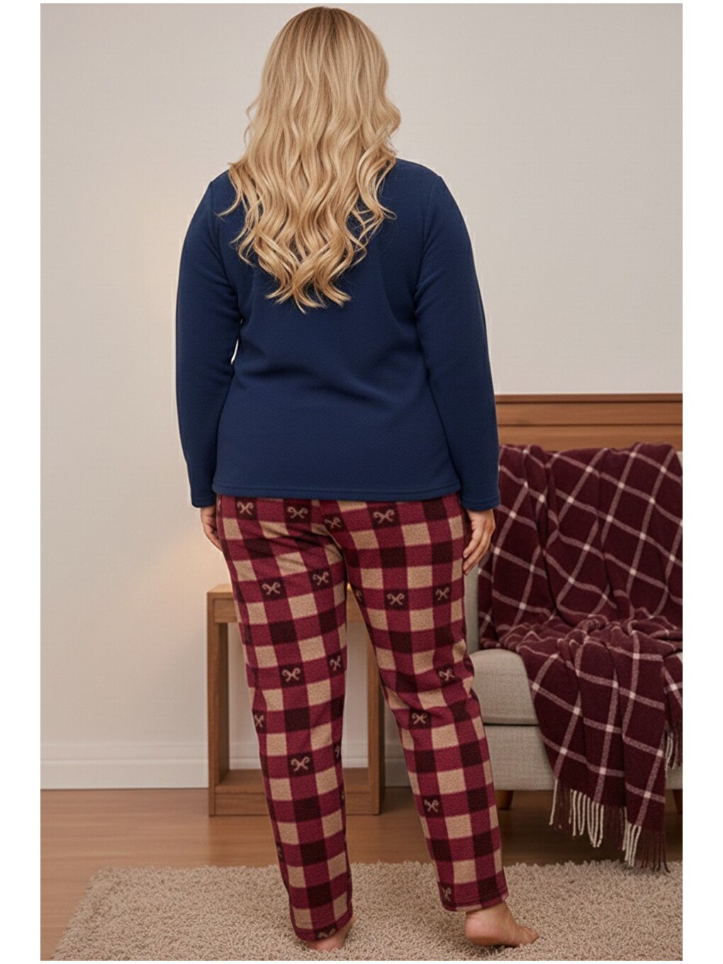 Lacivert Beden Polar Kışlık Örme Pijama Takım-2