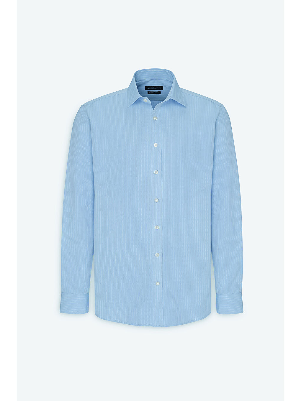 Erkek Açık Mavi Pamuklu Slim Fit Dar Kesim Klasik Yaka Çizgili Gömlek-6