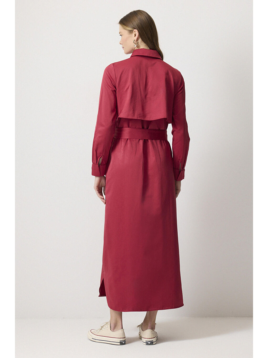 Kırmızı Kuşaklı Gömlek Elbise-3