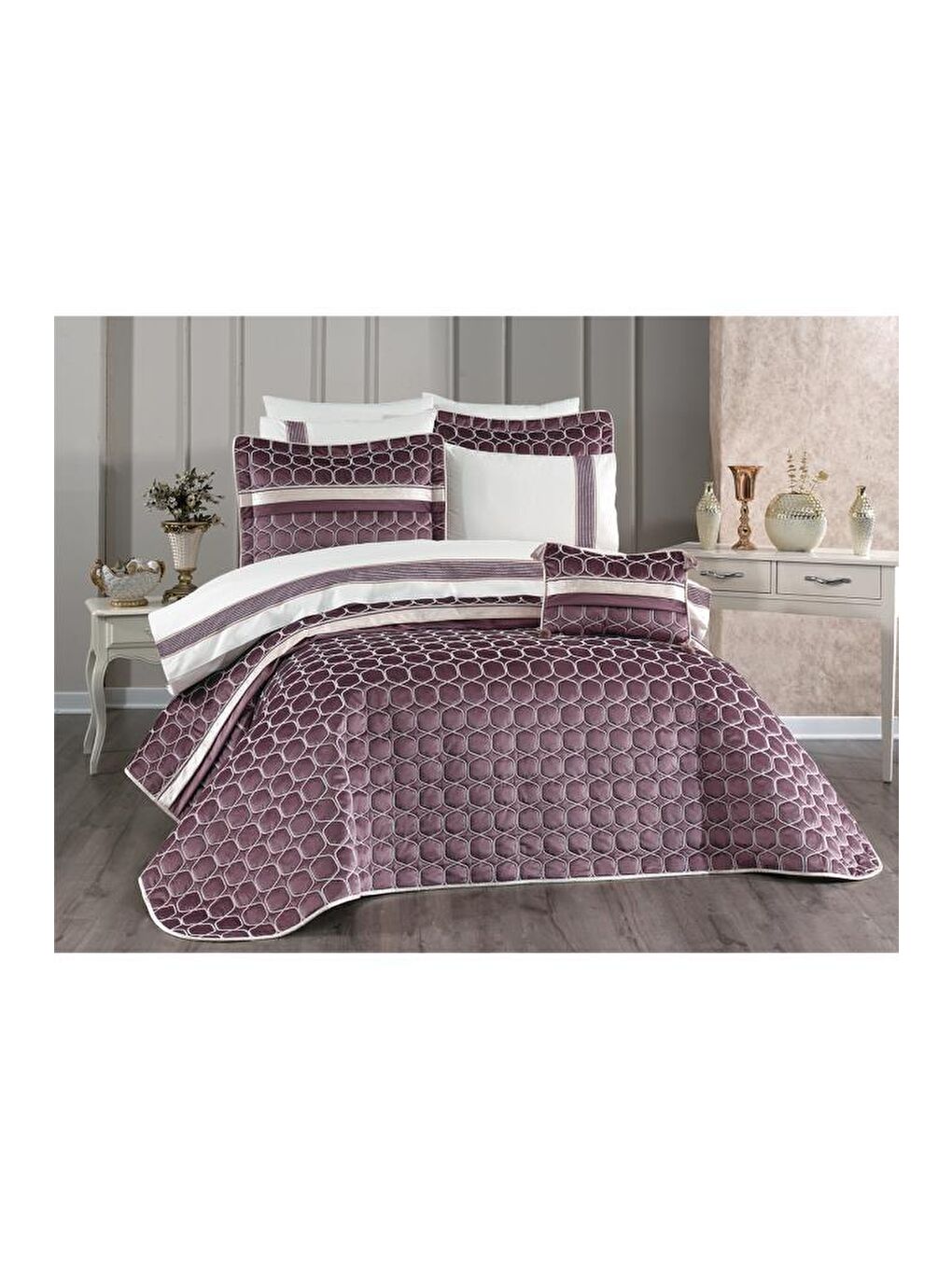 Pembe Valeron 10 Parça Çeyiz Seti Gül Kurusu-1