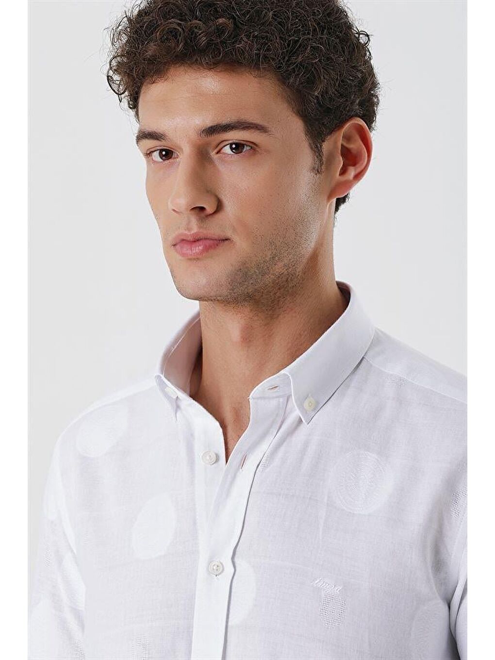 Beyaz Kısalabilir Kollu Desenli  %100 Pamuk Casual Slim Fit Gömlek 1004230183-4