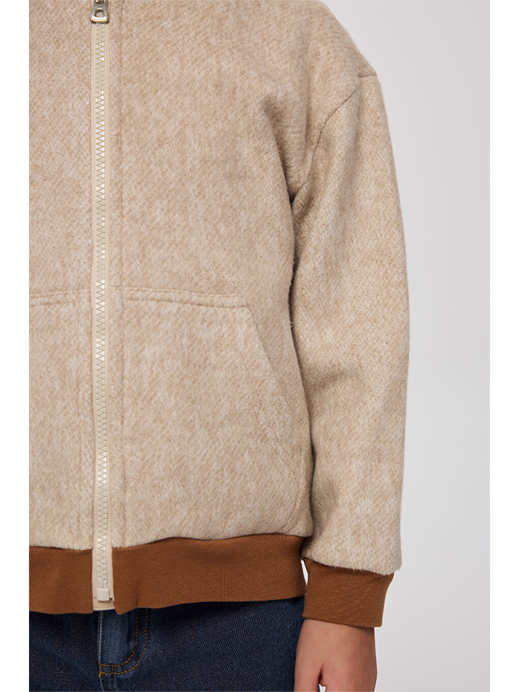 Erkek Çocuk Fermuarlı Sweatshirt Bej-Melanj-5