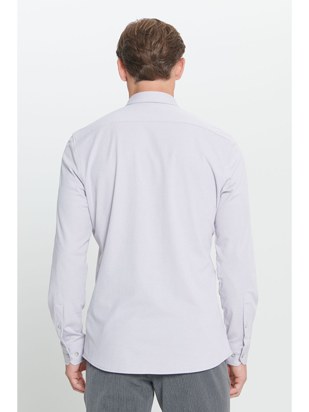 Erkek Gri Comfort Fit Geniş Kesim Düğmeli Yaka Pamuklu Gömlek-5