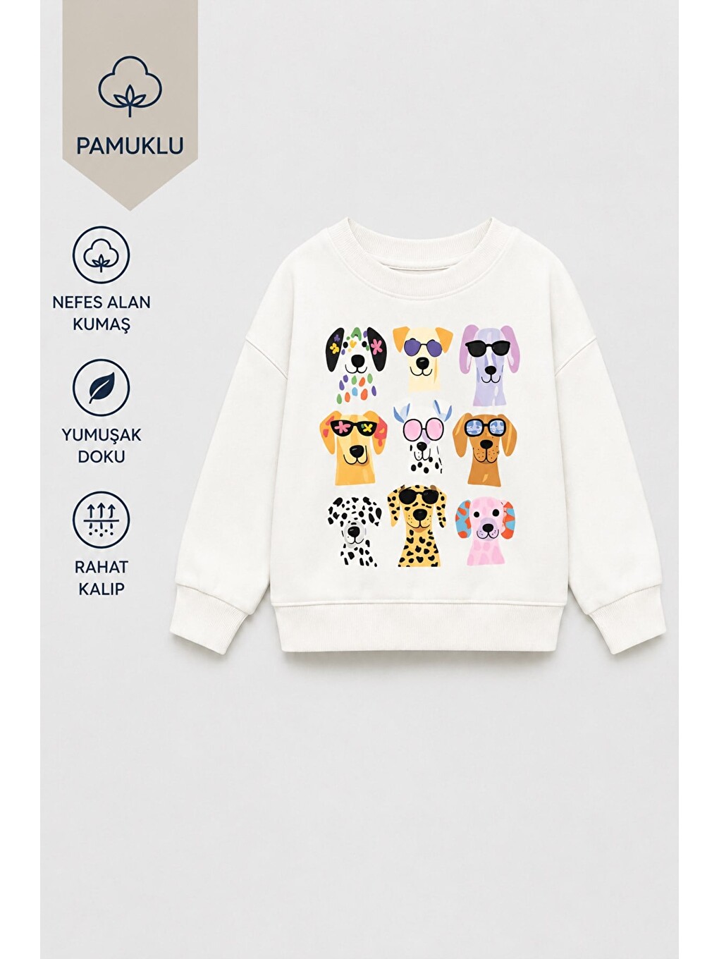 Ekru Kız Çocuk 3 İplik Kumaş Pamuklu Köpek Baskılı Sweatshirt-2