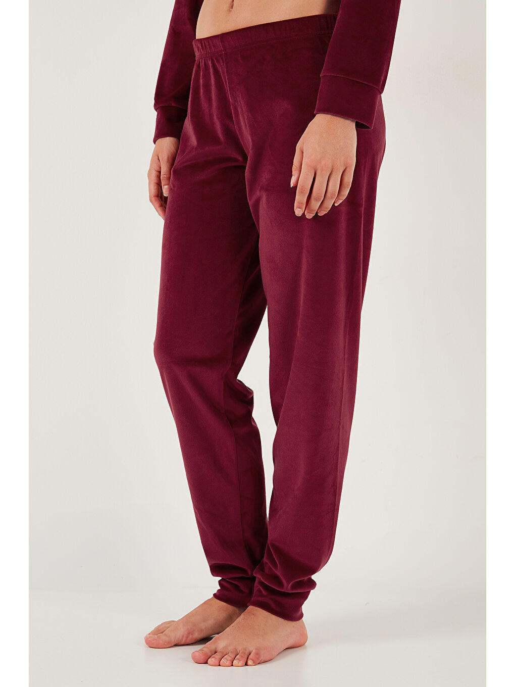 Bordo Standart Fit Bisiklet Yaka Kadın Pijama Takımı 6094202-4