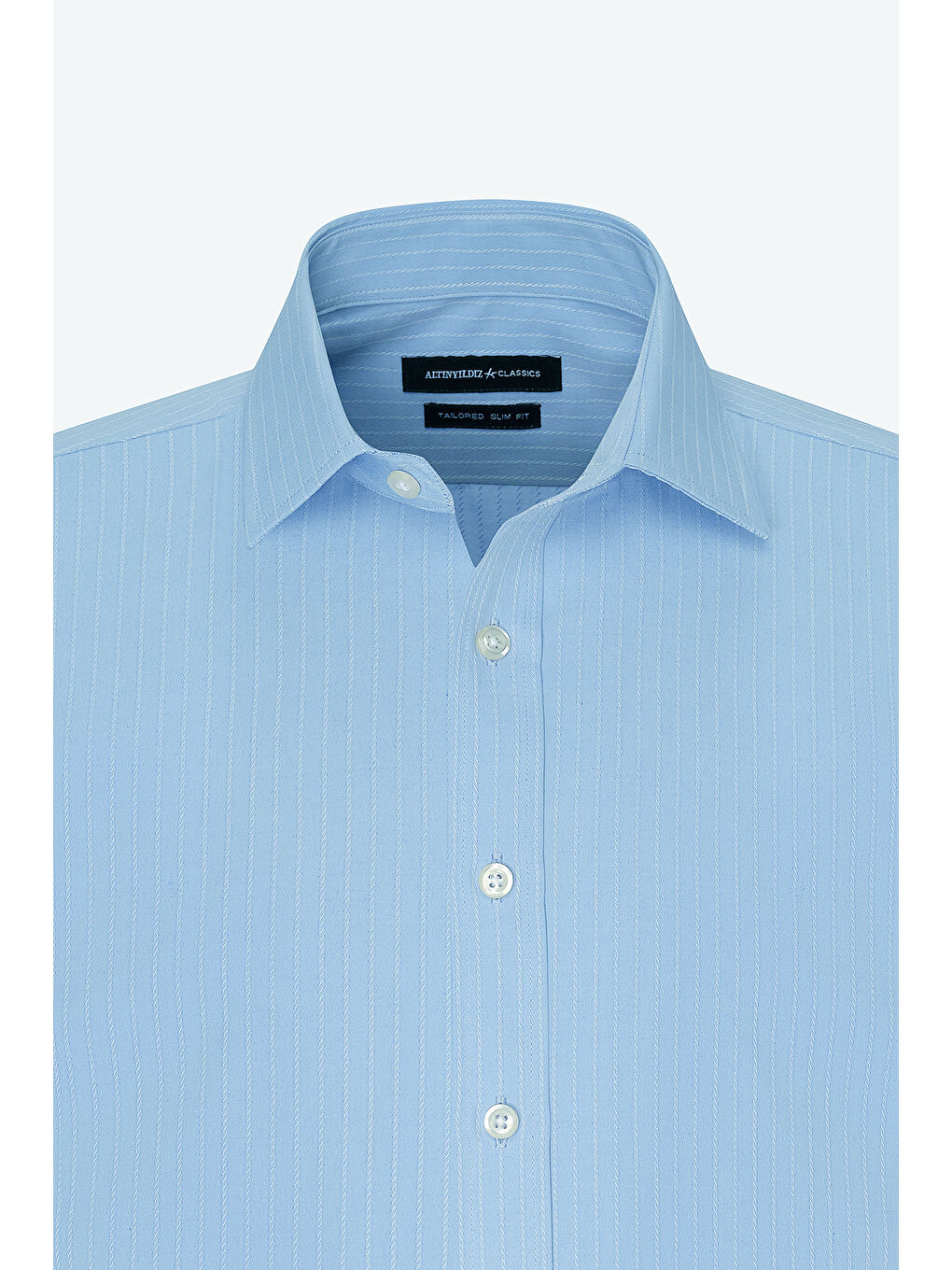 Erkek Açık Mavi Pamuklu Slim Fit Dar Kesim Klasik Yaka Çizgili Gömlek-7
