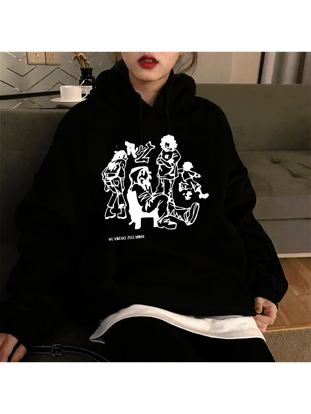 Touz Moda Siyah Street Wear We Vaguel Feel Many Oversize Unisex Siyah Sweatshirt - 1