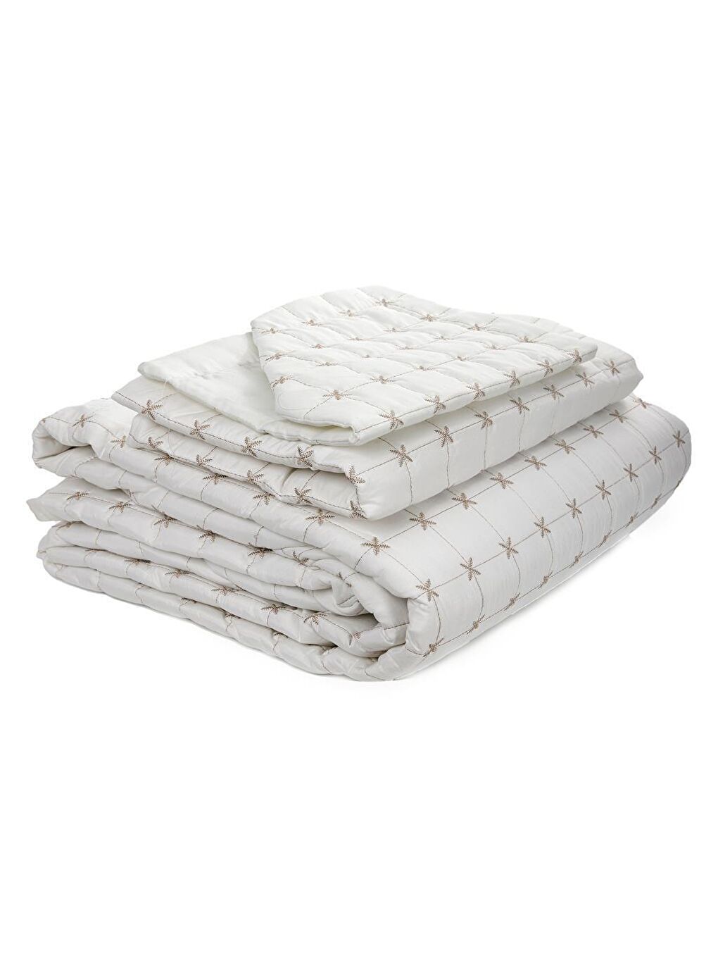 Ekru Yıldız Çift Kişilik Kapitoneli Yatak Örtüsü Krem-3