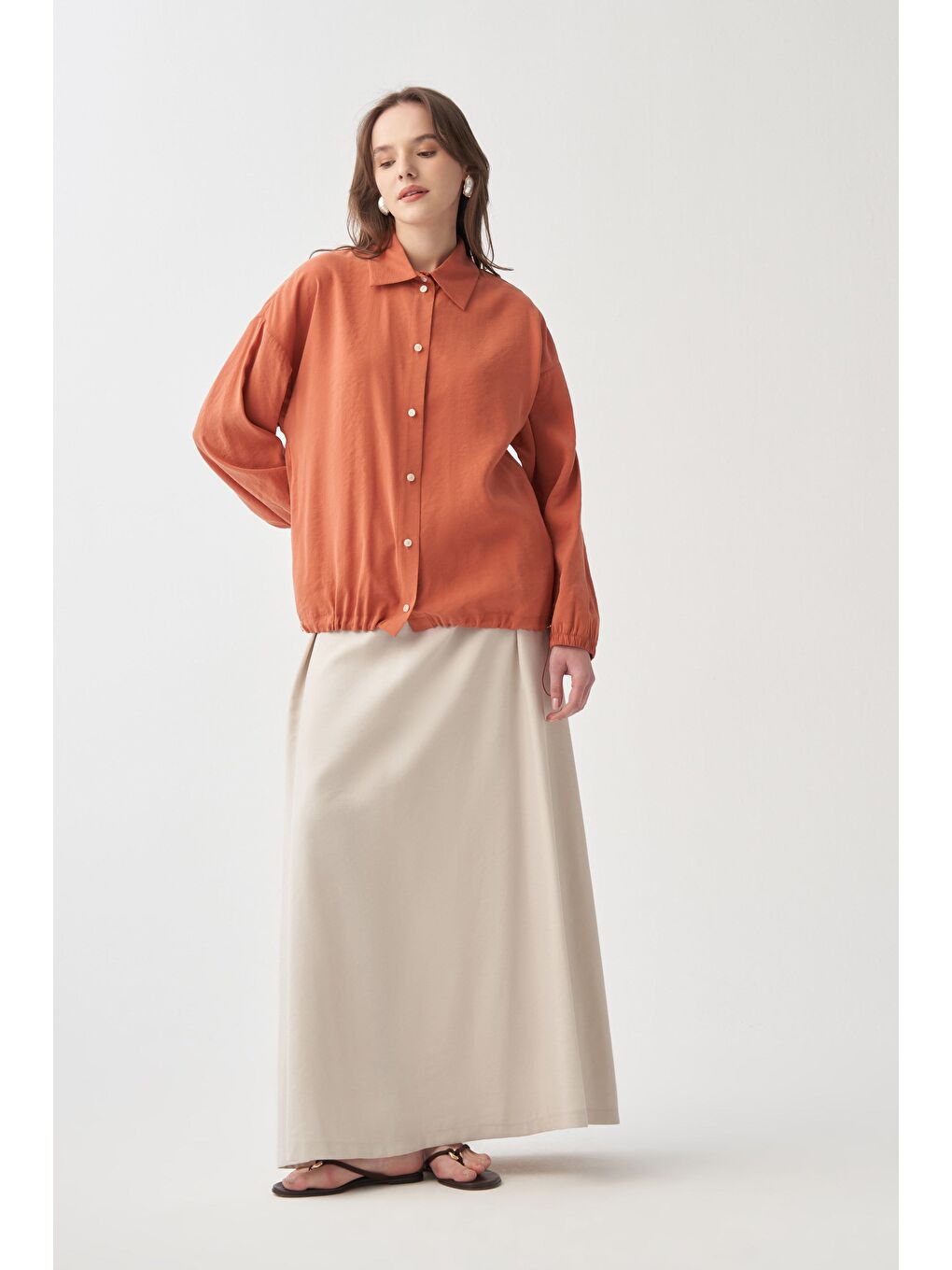 Kahverengi Kiremit-Düğmeli Oversize Ceket-1