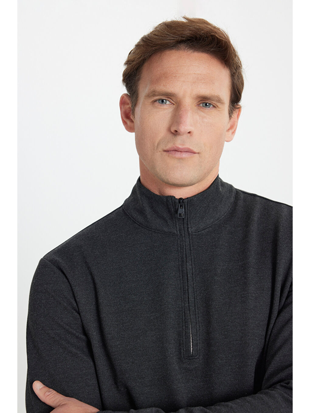 Erkek Antrasit-Melanj Sıcak Tutan Regular Fit Rahat Kesim Bato Dik Yaka Esnek Sweatshirt-3